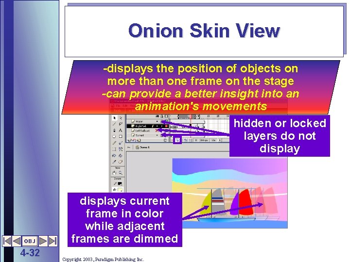 Onion Skin View -displays the position of objects on more than one frame on