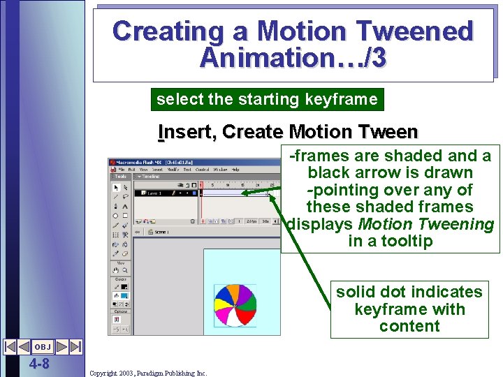 Creating a Motion Tweened Animation…/3 select the starting keyframe Insert, Create Motion Tween -frames
