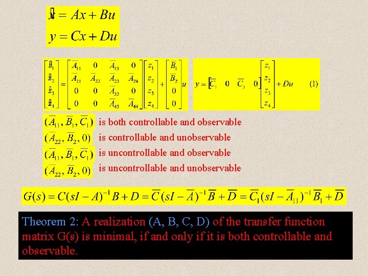 is both controllable and observable is controllable and unobservable is uncontrollable and unobservable Theorem