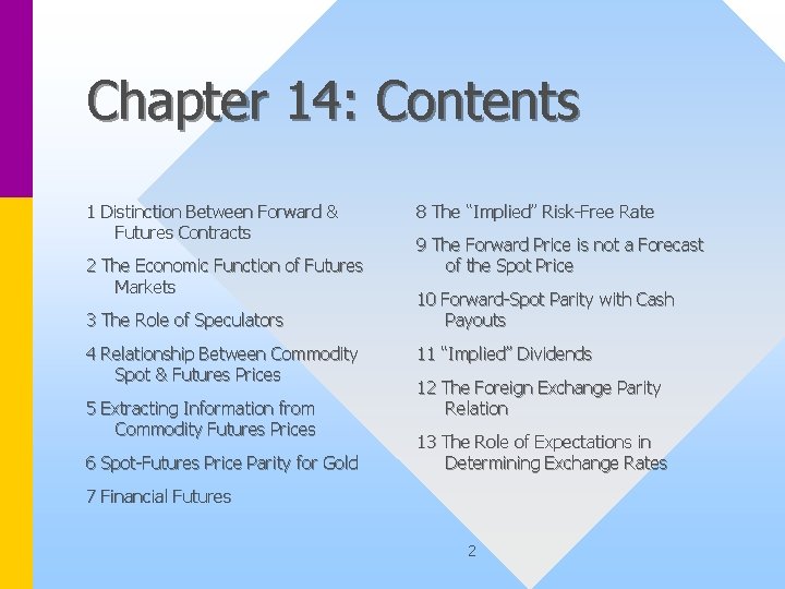 Chapter 14: Contents 1 Distinction Between Forward & Futures Contracts 2 The Economic Function