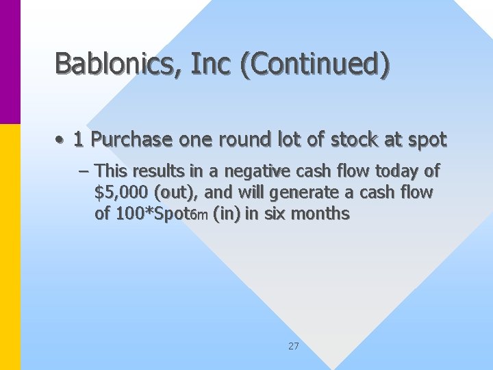 Bablonics, Inc (Continued) • 1 Purchase one round lot of stock at spot –