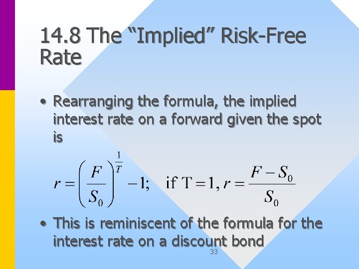 14. 8 The “Implied” Risk-Free Rate • Rearranging the formula, the implied interest rate