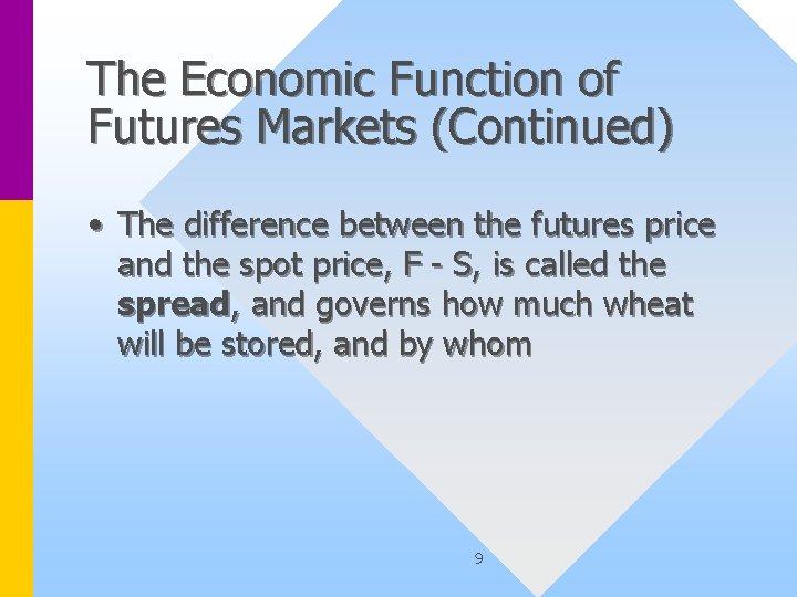 The Economic Function of Futures Markets (Continued) • The difference between the futures price