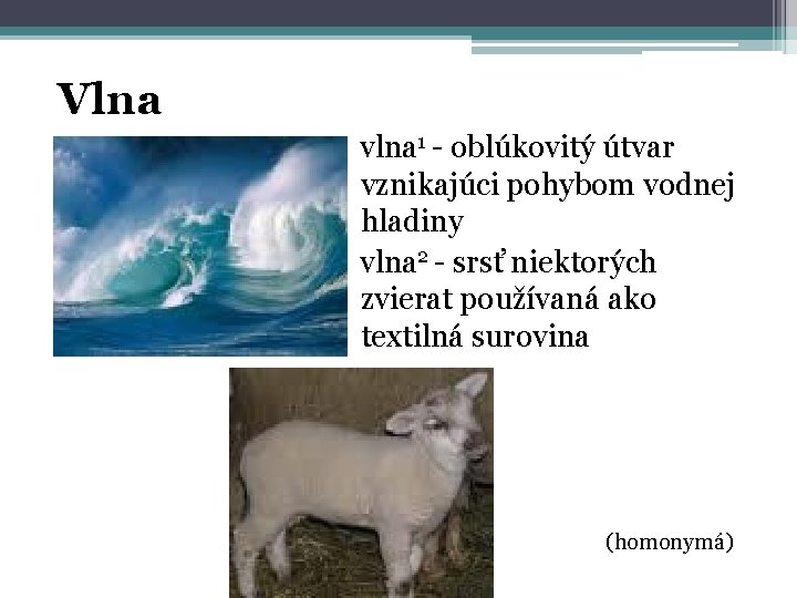 Vlna vlna 1 - oblúkovitý útvar vznikajúci pohybom vodnej hladiny vlna 2 - srsť