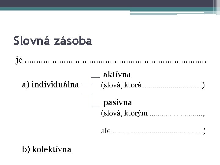 Slovná zásoba je. . . . . aktívna a) individuálna (slová, ktoré. . .