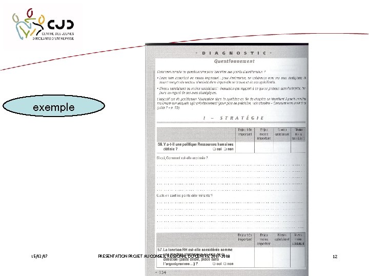 exemple 15/02/07 PRESENTATION PROJET AU CONSEIL REGIONAL DU CENTRE 2007 -2008 12 