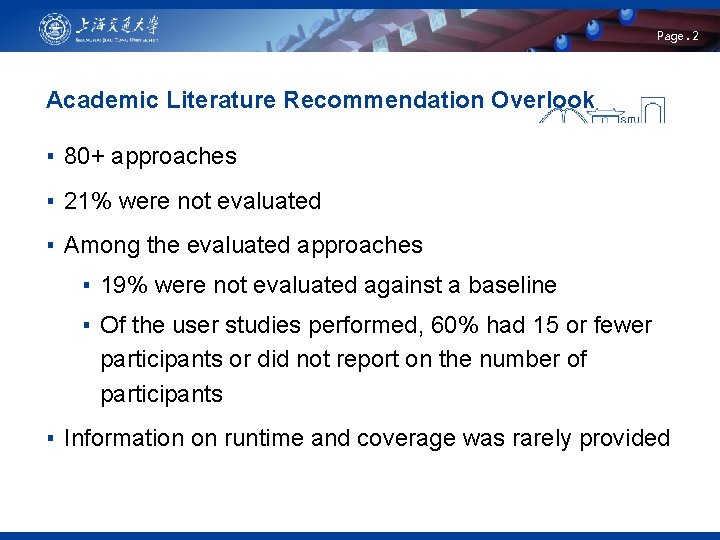 Page. 2 Academic Literature Recommendation Overlook ▪ 80+ approaches ▪ 21% were not evaluated