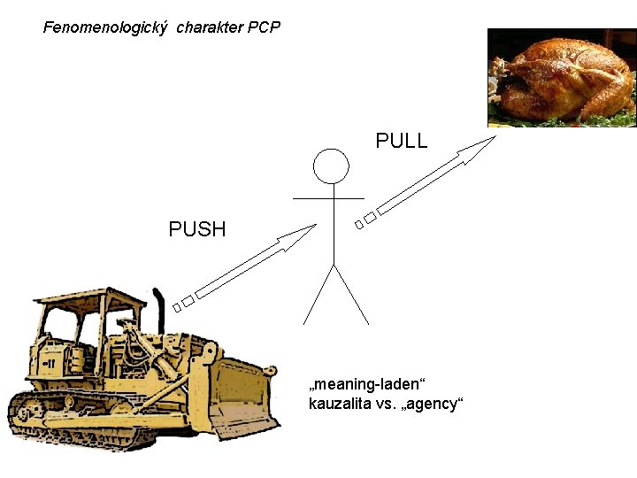 Fenomenologický charakter PCP PULL PUSH „meaning-laden“ kauzalita vs. „agency“ 