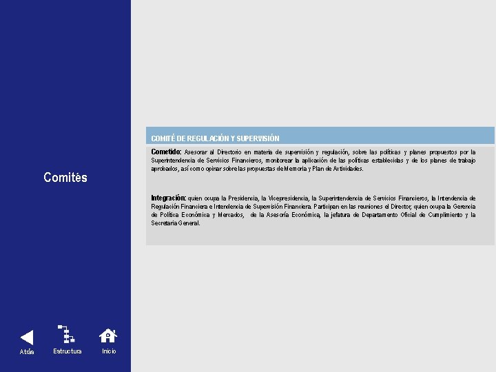 COMITÉ DE REGULACIÓN Y SUPERVISIÓN Cometido: Asesorar al Directorio en materia de supervisión y