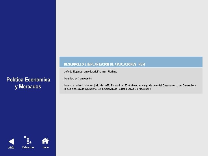 DESARROLLO E IMPLANTACIÓN DE APLICACIONES - PEM Jefe de Departamento Gabriel Yerman Martínez Política