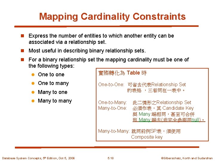 Mapping Cardinality Constraints n Express the number of entities to which another entity can