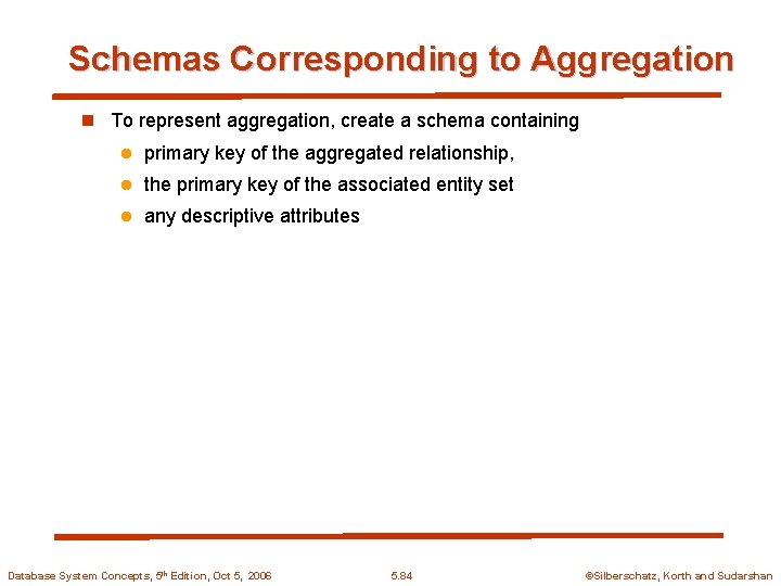 Schemas Corresponding to Aggregation n To represent aggregation, create a schema containing l primary