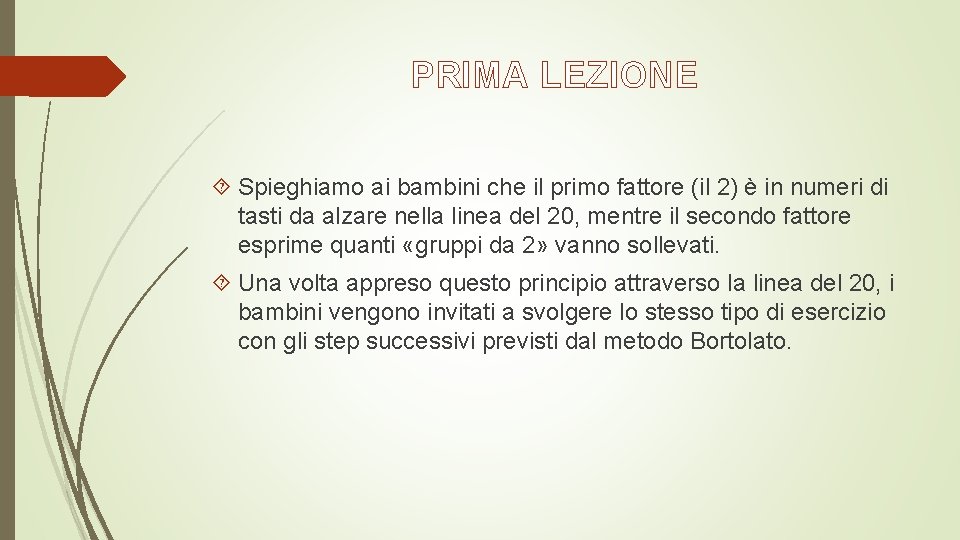 PRIMA LEZIONE Spieghiamo ai bambini che il primo fattore (il 2) è in numeri