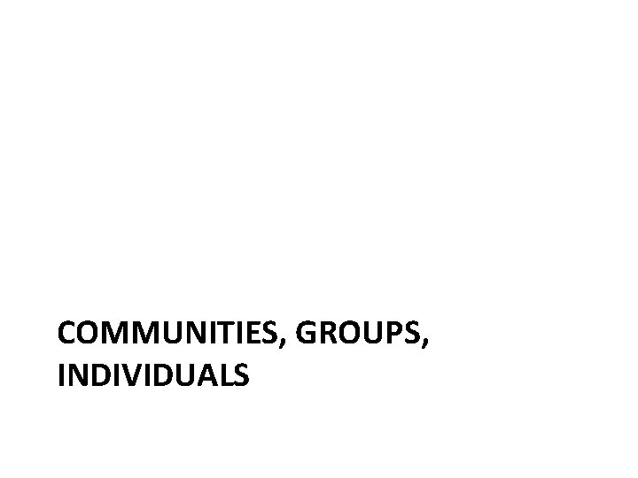 COMMUNITIES, GROUPS, INDIVIDUALS 