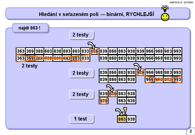 A 4 B 33 ALG 2010/04 Hledání v seřazeném poli — binární, RYCHLEJŠÍ najdi