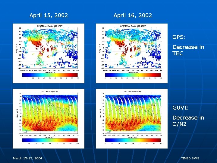 April 15, 2002 April 16, 2002 GPS: Decrease in TEC GUVI: Decrease in O/N