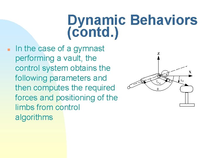 Dynamic Behaviors (contd. ) n In the case of a gymnast performing a vault,