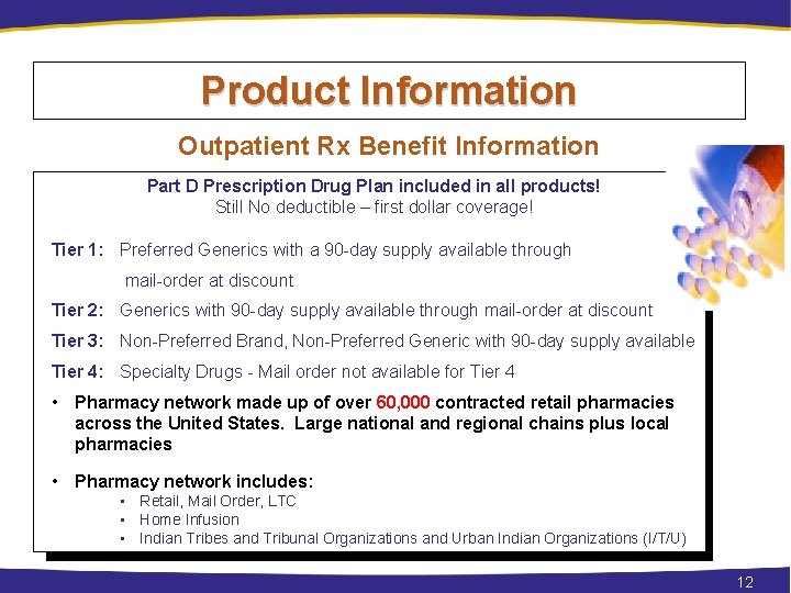 Product Information Outpatient Rx Benefit Information Part D Prescription Drug Plan included in all