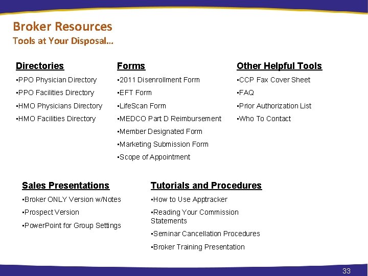 Broker Resources Tools at Your Disposal… Directories Forms Other Helpful Tools • PPO Physician