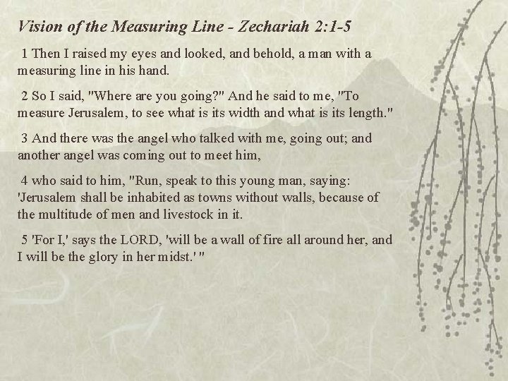 Vision of the Measuring Line - Zechariah 2: 1 -5 1 Then I raised