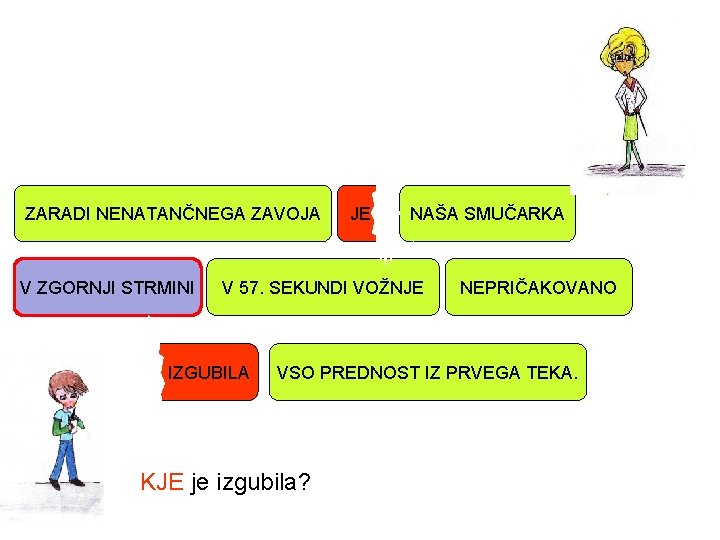 ZARADI NENATANČNEGA ZAVOJA V ZGORNJI STRMINI JE NAŠA SMUČARKA V 57. SEKUNDI VOŽNJE IZGUBILA