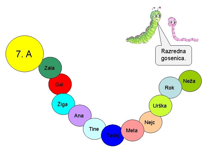 Razredna gosenica. 7. A Zala Neža Gal Rok Žiga Urška Ana Nejc Tine Tadej