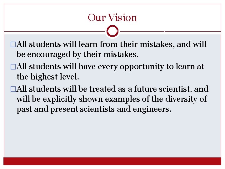 Our Vision �All students will learn from their mistakes, and will be encouraged by