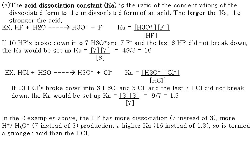 (a)The acid dissociation constant (Ka) is the ratio of the concentrations of the dissociated