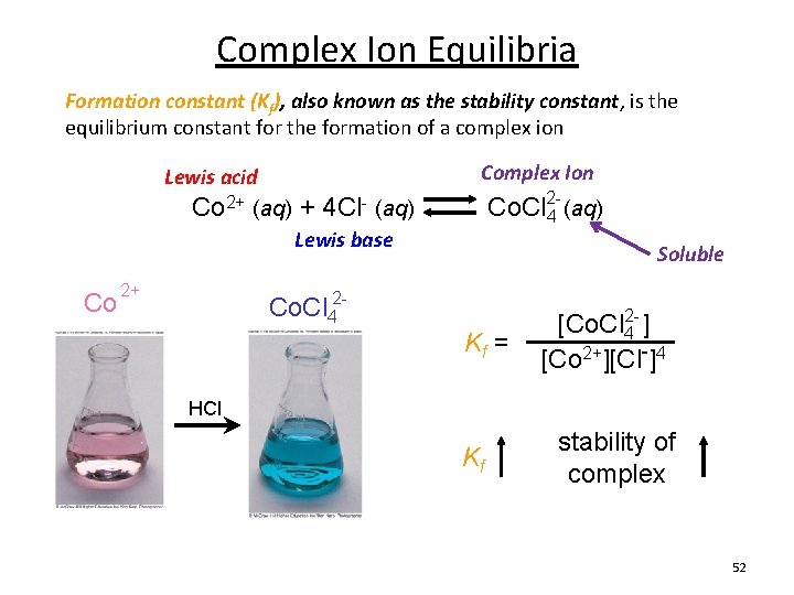 Complex Ion Equilibria Formation constant (Kf), also known as the stability constant, is the
