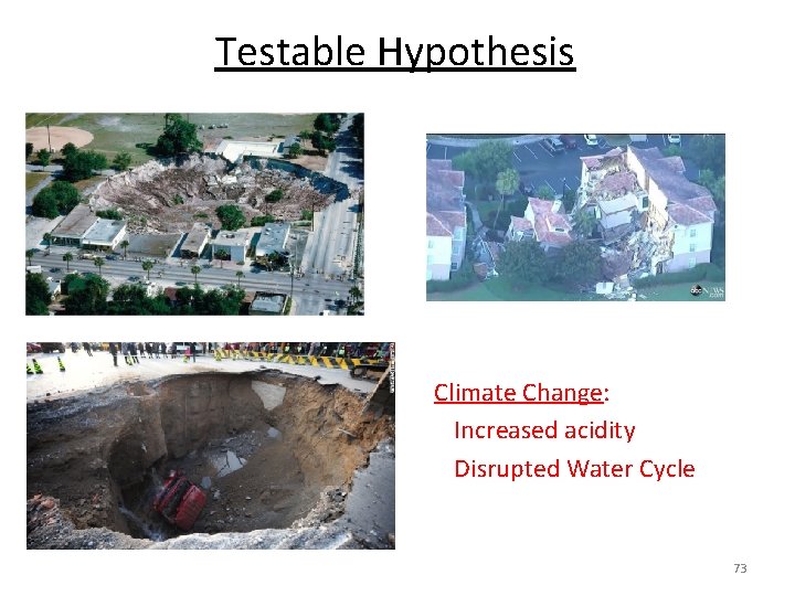 Testable Hypothesis Climate Change: Increased acidity Disrupted Water Cycle 73 