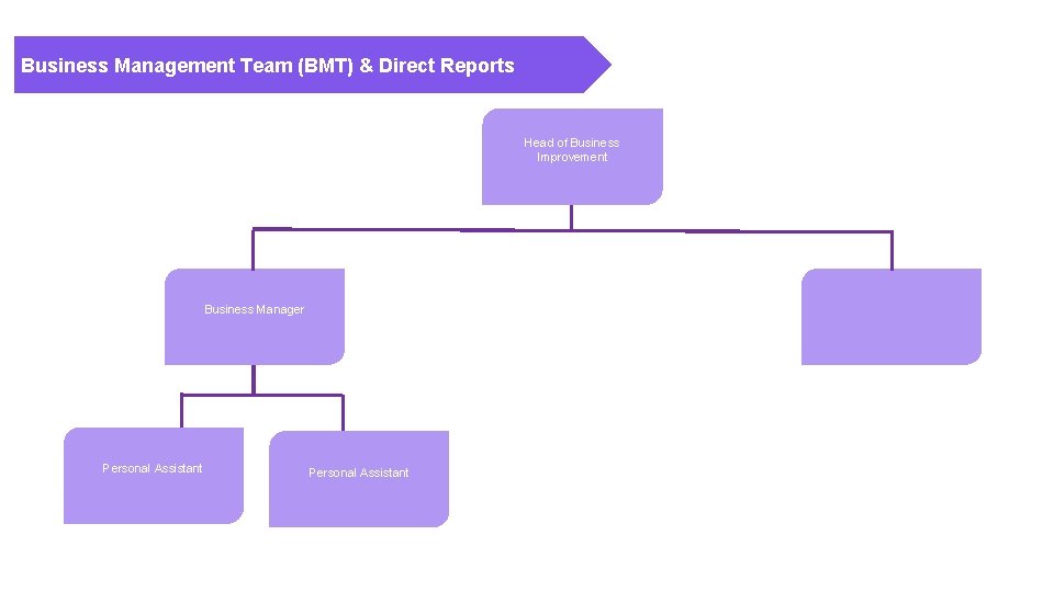 Business Management Team (BMT) & Direct Reports Head of Business Improvement Business Manager Personal