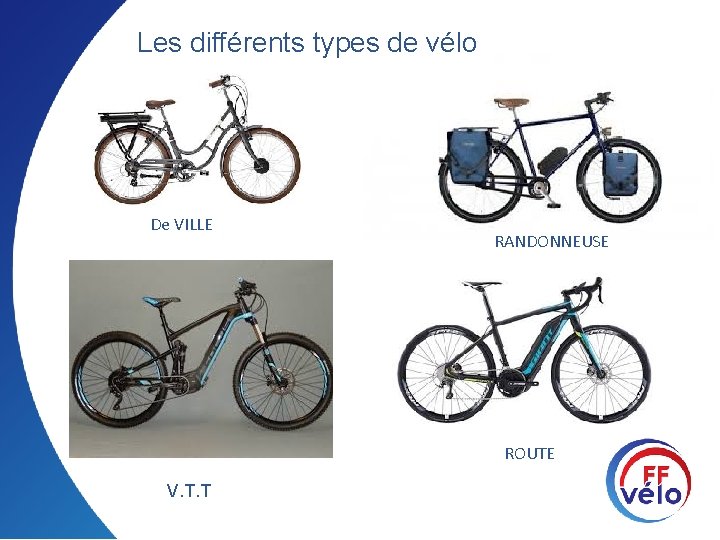 Les différents types de vélo De VILLE RANDONNEUSE ROUTE V. T. T 