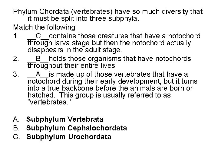 Phylum Chordata (vertebrates) have so much diversity that it must be split into three