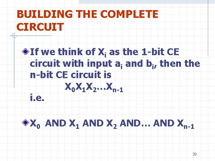 BUILDING THE COMPLETE CIRCUIT If we think of Xi as the 1 -bit CE