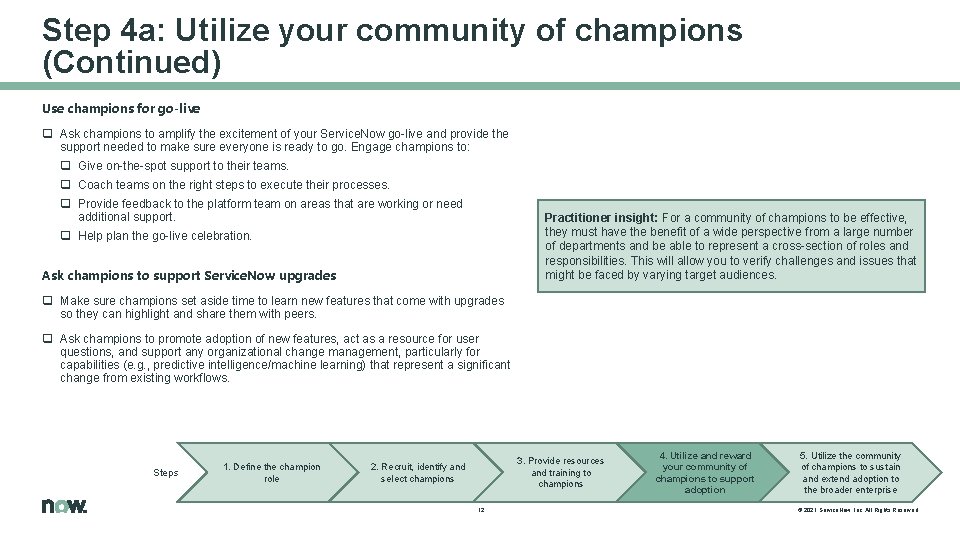 Step 4 a: Utilize your community of champions (Continued) Use champions for go-live q