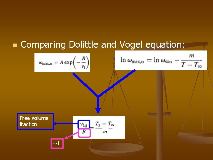n Comparing Dolittle and Vogel equation: Free volume fraction ~1 