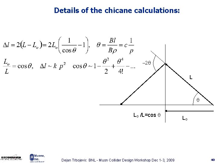 Details of the chicane calculations: -2 q L q Lo /L=cos q Dejan Trbojevic