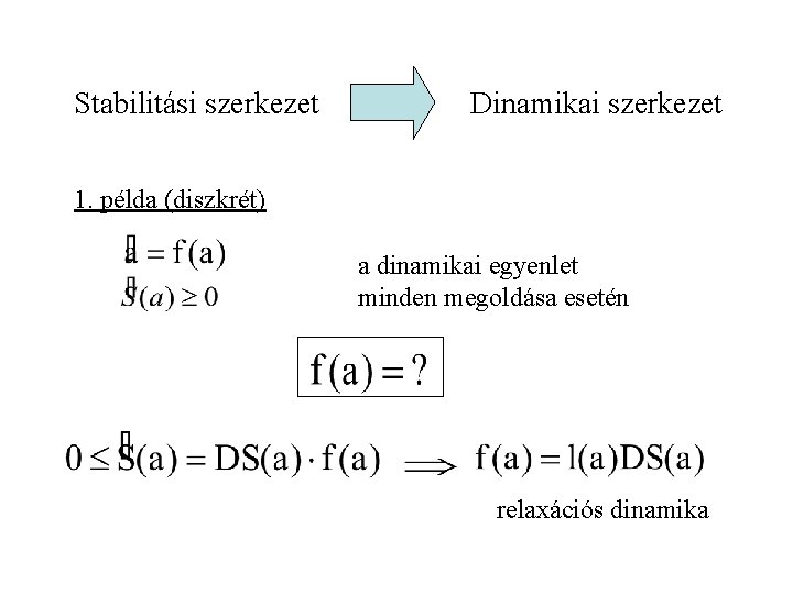 Stabilitási szerkezet Dinamikai szerkezet 1. példa (diszkrét) a dinamikai egyenlet minden megoldása esetén relaxációs