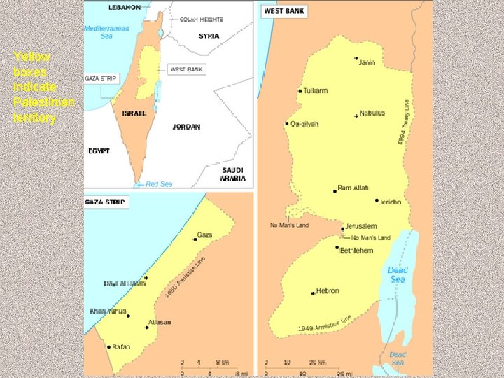 Yellow boxes indicate Palestinian territory 