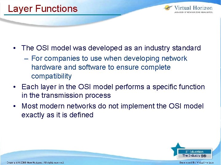 Layer Functions • The OSI model was developed as an industry standard – For