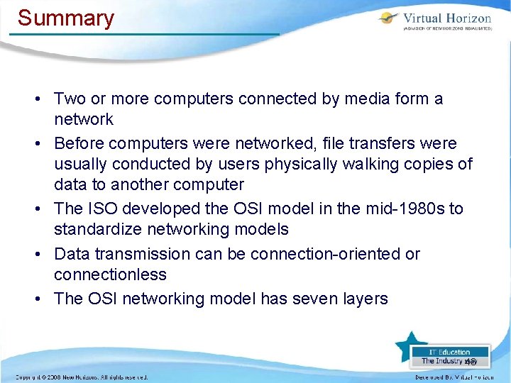 Summary • Two or more computers connected by media form a network • Before