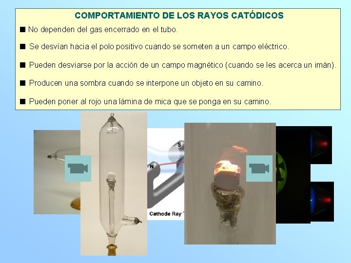 COMPORTAMIENTO DE LOS RAYOS CATÓDICOS ■ No dependen del gas encerrado en el tubo.