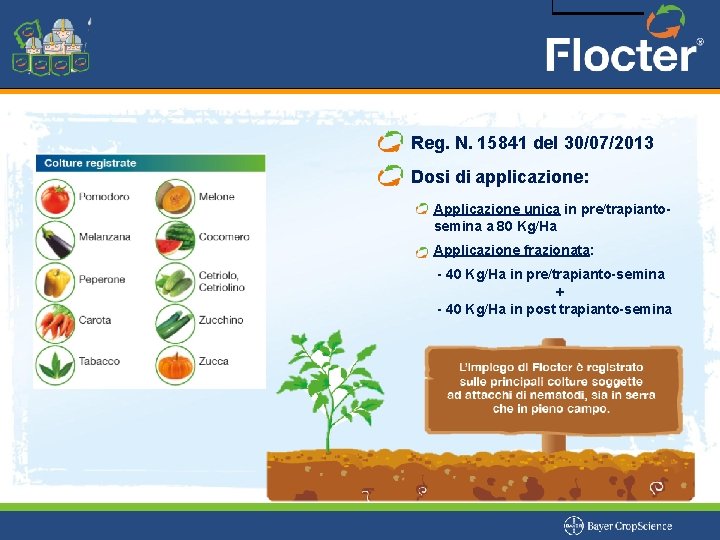 Reg. N. 15841 del 30/07/2013 Dosi di applicazione: Applicazione unica in pre/trapiantosemina a 80