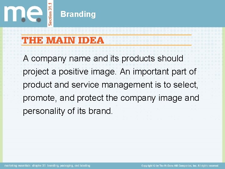 Section 31. 1 Branding A company name and its products should project a positive