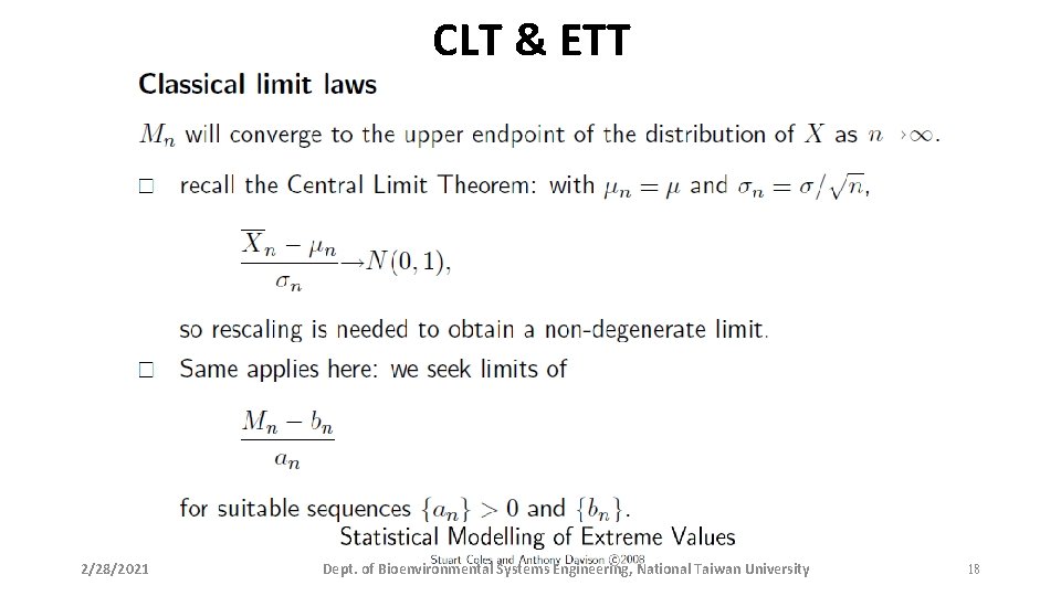 CLT & ETT 2/28/2021 Dept. of Bioenvironmental Systems Engineering, National Taiwan University 18 