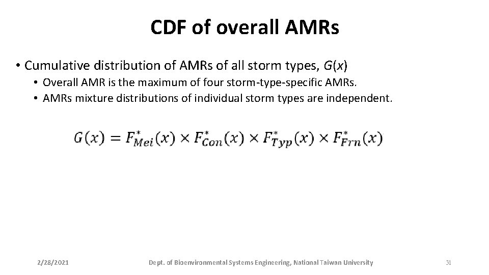 CDF of overall AMRs • Cumulative distribution of AMRs of all storm types, G(x)