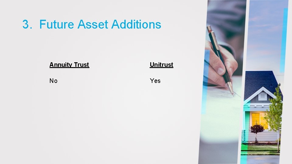 3. Future Asset Additions Annuity Trust Unitrust No Yes 