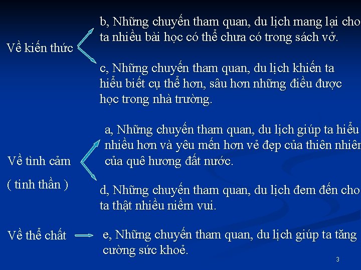 Về kiến thức b, Những chuyến tham quan, du lịch mang lại cho ta