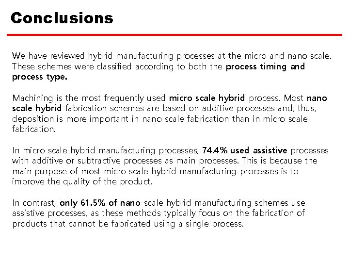 Conclusions We have reviewed hybrid manufacturing processes at the micro and nano scale. These