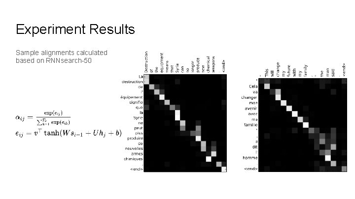 Experiment Results Sample alignments calculated based on RNNsearch-50 